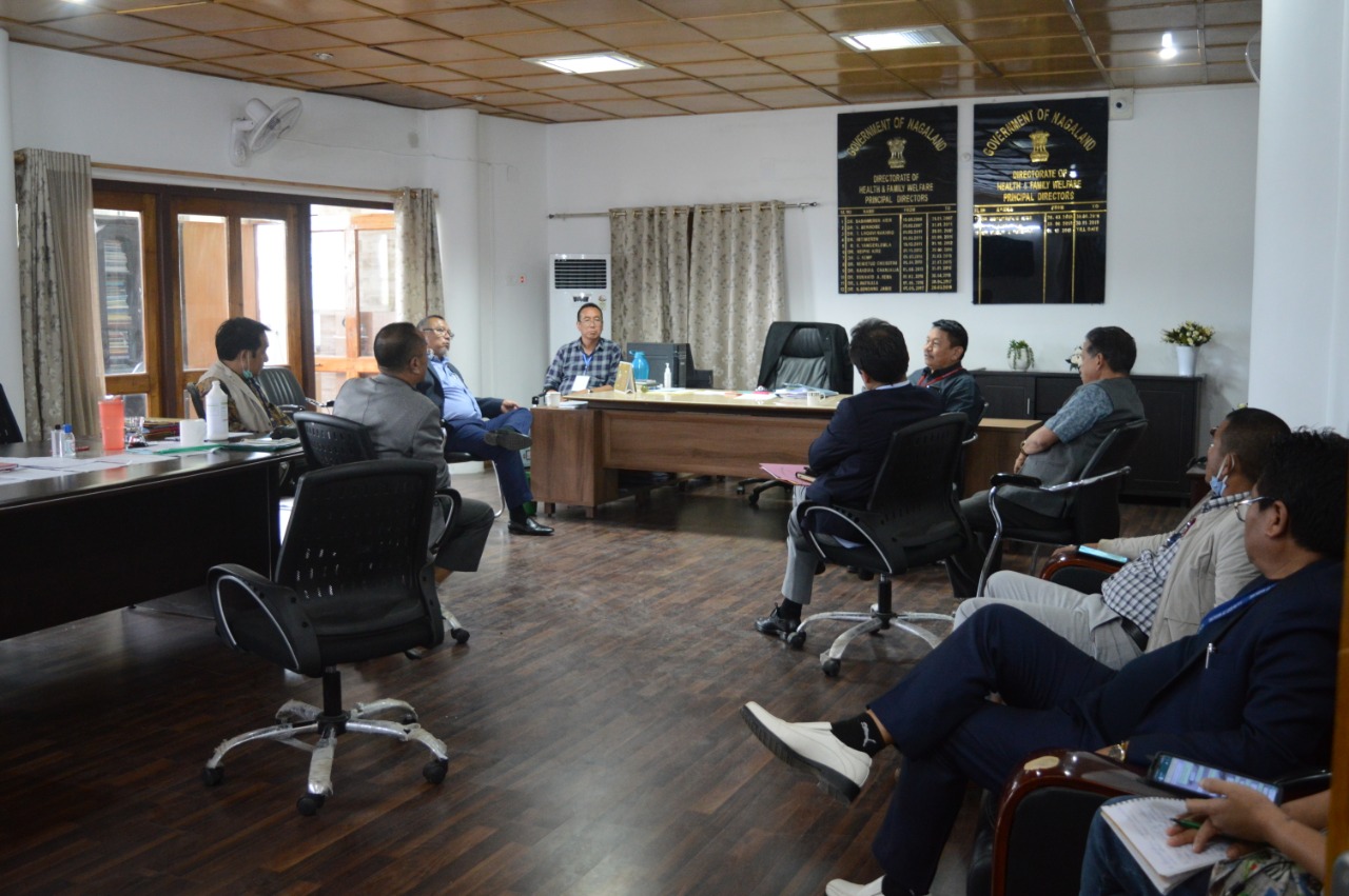 Nagaland H&FW N Minister, Principal Director, Advisor IPR, SCERT and Village Guard and others during the review meeting on COVID-19 held in Kohima on April 8.